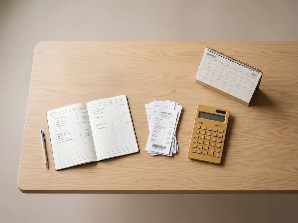 Registros contables mensuales ordenados sobre un escritorio